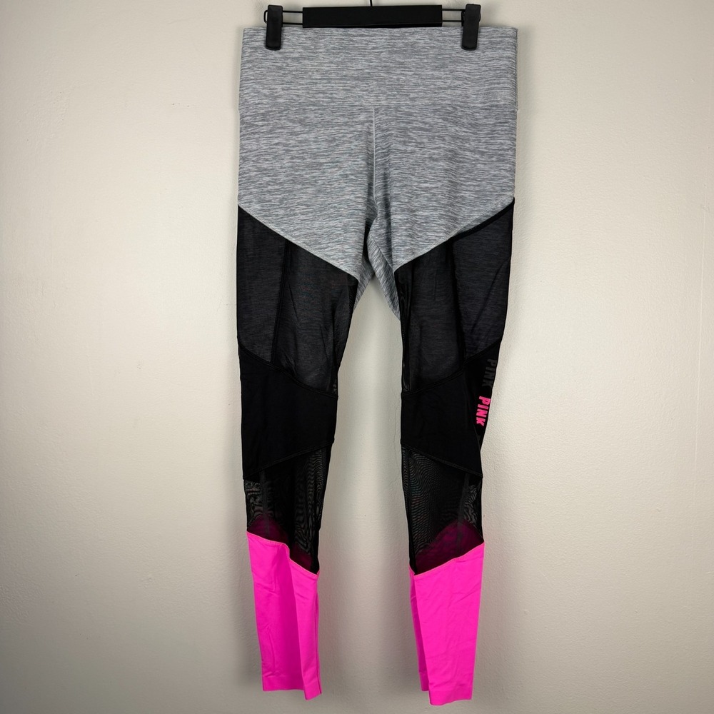 Victoria's Secret PINK Bonded Mesh‎ Leggings Women's Medium Pink Gray Athleisure